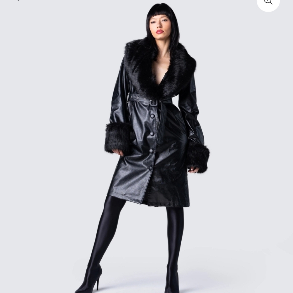Willa Black Vegan Fur Leather coat